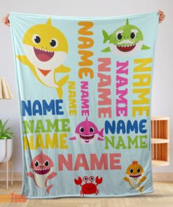 Happy Personalized Baby Shark Blanket Fleece Customized Blanket
