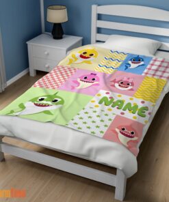 Happy Personalized Colorful Baby Shark Blanket Fleece Customized Blanket - Image 3