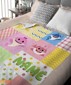 Happy Personalized Colorful Baby Shark Blanket Fleece Customized Blanket - Image 2