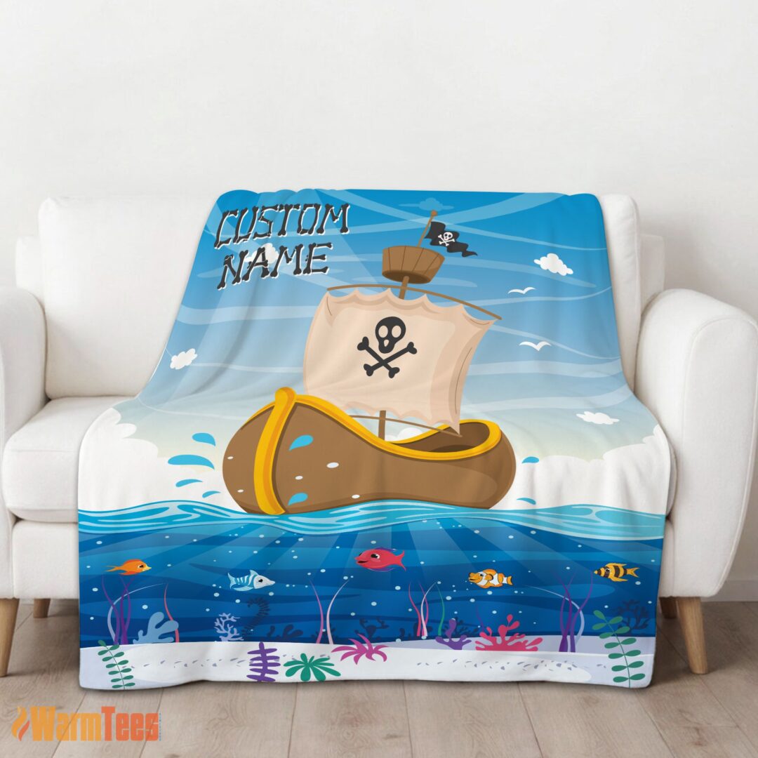 happy-pirate-ship-at-sea-fish-underwater-blanket-fleece-customized-blanket-mk-01 Happy Pirate Ship At Sea Fish Underwater Blanket Fleece Customized Blanket - Image 2