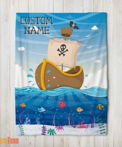 Happy Pirate Ship At Sea Fish Underwater Blanket Fleece Customized Blanket