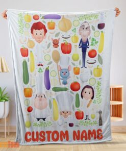 Happy Pixar Ratatouille Chief Cute Chibi Character Vegetable Blanket Fleece Customized Blanket