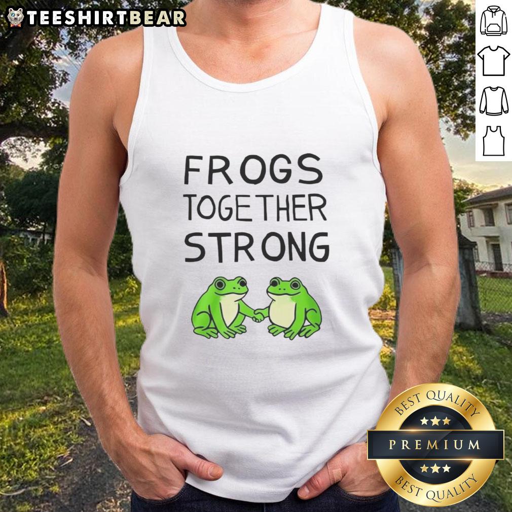 happy-portland-frogs-together-strong-tank-top Alt Text: Happy Portland frogs together in a strong tank top, showcasing vibrant colors and a fun, playful design.