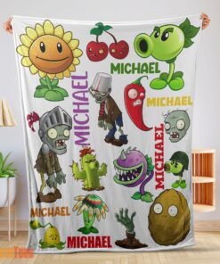 Happy Pretty Plants Vs Zombies Characters Blanket Fleece Customized Blanket