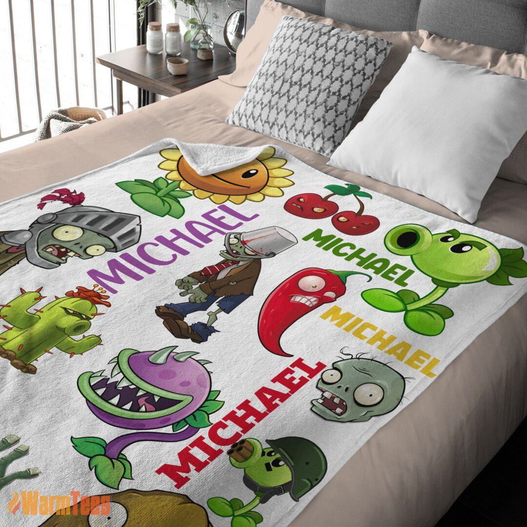 happy-pretty-plants-vs-zombies-characters-blanket-fleece-customized-blanket-mk-03 Happy Pretty Plants Vs Zombies Characters Blanket Fleece Customized Blanket - Image 2