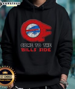 Alt Text: Happy Star Wars Come to the Buffalo Bills Side Hoodie featuring iconic characters and team colors for fans.
