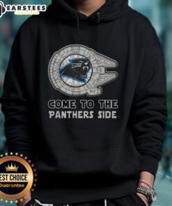 Happy Star Wars hoodie for Carolina Panthers fans featuring iconic characters and team colors, perfect for game day.
