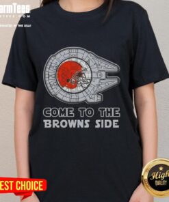 Happy Star Wars Come to the Cleveland Browns Side ladies tee featuring a fun design for fans of both franchises.