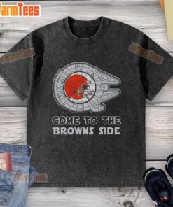 Happy Star Wars Come To The Cleveland Browns Side washed t-shirt featuring vibrant graphics and a comfortable fit.
