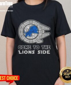 Happy Star Wars Come to the Detroit Lions Side Ladies Tee featuring a vibrant design for fans of both franchises.