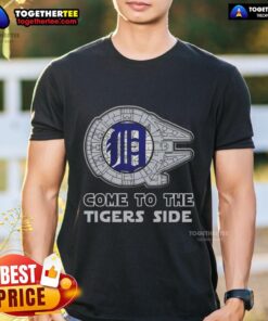 Alt Text: Happy Star Wars Come To The Detroit Tigers Side T-Shirt featuring iconic characters and team colors for fans.