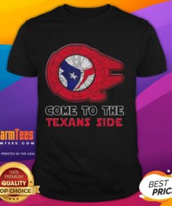 Happy Star Wars Come To The Houston Texans Side T-Shirt featuring a playful design blending Star Wars and Texans team spirit.