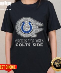 Happy Star Wars Come to the Indianapolis Colts Side ladies tee, featuring vibrant graphics and a stylish design for fans.