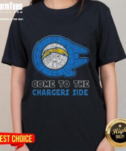 Happy Star Wars Come to the Los Angeles Chargers Side Ladies Tee featuring vibrant graphics and a comfortable fit.