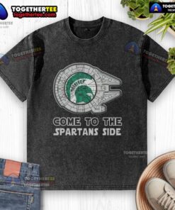 Alt Text: Happy Star Wars Michigan State Spartans side washed t-shirt featuring vibrant graphics and a comfortable fit.