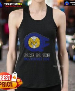 Happy Star Wars Come to the Michigan Wolverines Side Tank Top featuring a vibrant design for fans and summer wear.