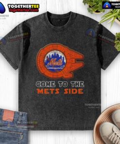 Happy Star Wars New York Mets side-washed t-shirt featuring vibrant graphics and a relaxed fit for fans.