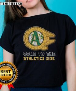 Happy Star Wars Come to the Oakland Athletics Side Ladies Tee featuring a vibrant design for fans and baseball lovers.