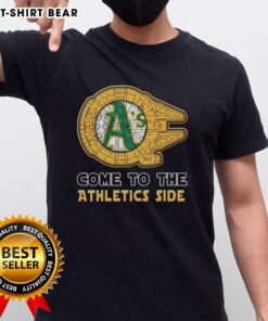 Happy Star Wars Come To The Oakland Athletics Side T-Shirt featuring playful designs for fans of both franchises.