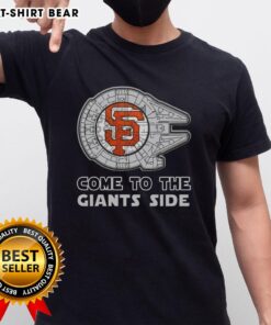 Happy Star Wars Come To The San Francisco Giants Side T-Shirt featuring iconic characters and team colors, perfect for fans.