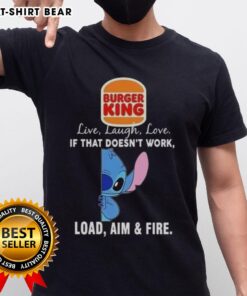 Happy Stitch X Burger King Live Laugh Love T-Shirt featuring playful graphics and bold text, perfect for casual wear.