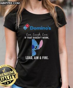 Happy Stitch x Dominos Live Laugh Love tee for ladies featuring a playful design and empowering quote, perfect for casual wear.