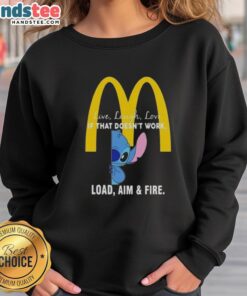 Happy Stitch x McDonald's Live Laugh Love sweatshirt featuring bold graphics and a playful motto for casual wear.