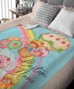 Happy Strawberry Shortcake Cartoon With Friends Blanket – Customize Blanket - Image 2