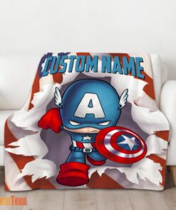 Happy Superhero Marvel Avenger Chibi Captain America Blanket Fleece Customized Blanket - Image 2