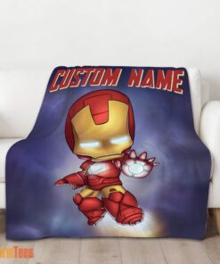Happy Superhero Marvel Avenger Chibi Iron Man Blanket Fleece Customized Blanket - Image 2