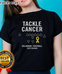Happy Tackle Cancer Delaware Football 2025 Season ladies tee featuring a vibrant design supporting cancer awareness.
