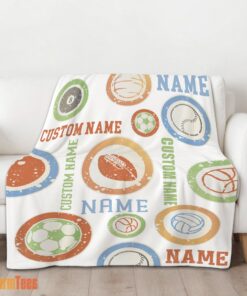 Happy Types of Sports Balls Blanket Fleece Customized Blanket - Image 2