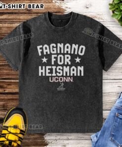 Joe Fagnano in a UConn football washed t-shirt, smiling, showcasing support for his Heisman candidacy.