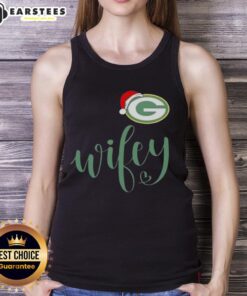 Happy Wifey Green Bay Packers Santa Hat Merry Christmas Tank Top featuring festive design for football fans.