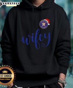 Happy Wifey Houston Astros hoodie with Santa hat, perfect for a Merry Christmas celebration and holiday spirit.