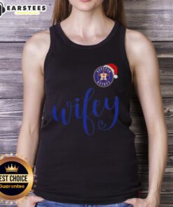Happy Wifey Houston Astros Santa Hat Merry Christmas tank top featuring festive design perfect for holiday celebrations.