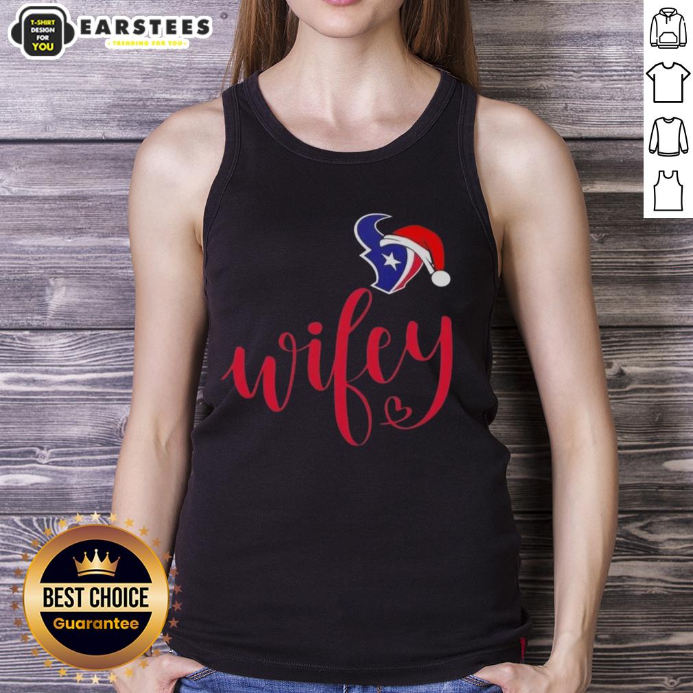 happy-wifey-houston-texans-santa-hat-merry-christmas-tank-top Happy Wifey in a Houston Texans tank top and Santa hat, celebrating Christmas with festive cheer.