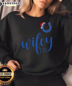 Happy Wifey Indianapolis Colts Santa Hat Merry Christmas Sweatshirt for festive football fans this holiday season.