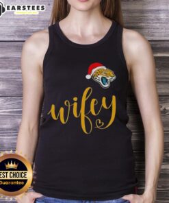 Happy Wifey Jacksonville Jaguars tank top with Santa hat, perfect for celebrating Christmas in style.