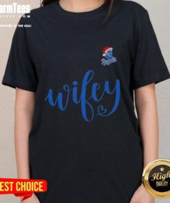 Happy Wifey Kansas City Royals Santa Hat Merry Christmas Ladies Tee featuring festive design and team spirit.