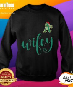 Alt Text: Happy Wifey Oakland Athletics Santa Hat Merry Christmas Sweatshirt, perfect for holiday cheer and sports fans.