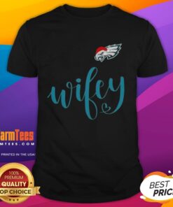 Happy Wifey Philadelphia Eagles Santa Hat Merry Christmas T-Shirt featuring festive design for Eagles fans.