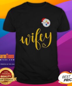 Happy Wifey Pittsburgh Steelers Santa Hat Merry Christmas T-Shirt design featuring festive graphics and team spirit.