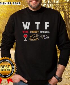 Alt Text: Happy Wine Turkey Baltimore Ravens Football Thanksgiving Sweatshirt, perfect for festive game day celebrations.