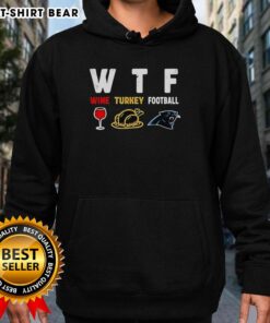 Happy Wine Turkey Carolina Panthers Football Thanksgiving Hoodie featuring festive designs for fans celebrating the holiday.