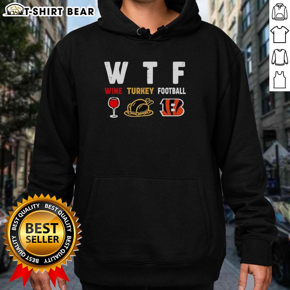 Happy Wine Turkey Cincinnati Bengals Football Thanksgiving Hoodie Alt Text: Happy Thanksgiving hoodie featuring Cincinnati Bengals football design and wine theme, perfect for festive celebrations.