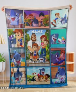 Hot Cartoon Sharkdog With Family Blanket Fleece Customized Blanket