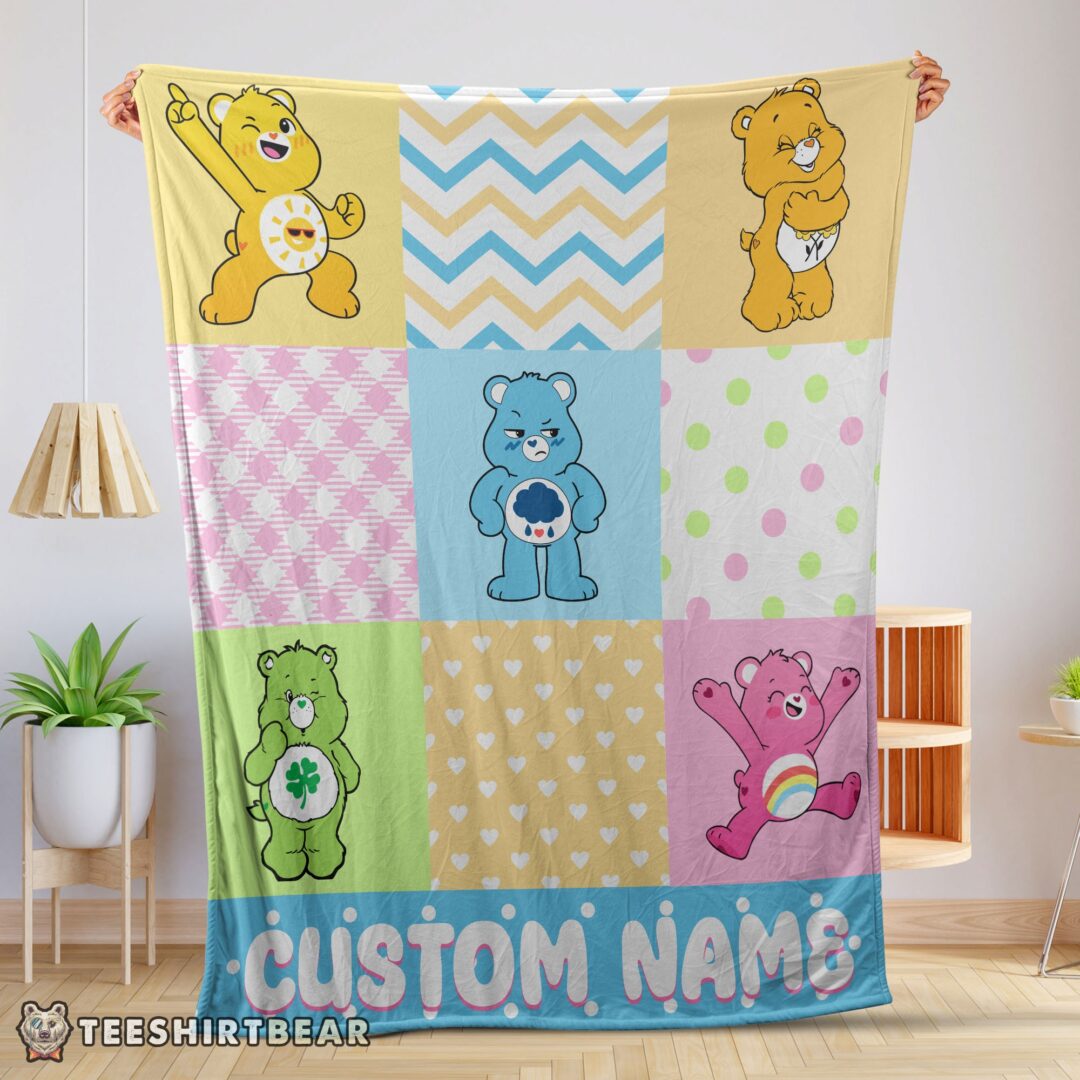 Hot Colorful Care Bears Patchwork Blanket Fleece Customized Blanket