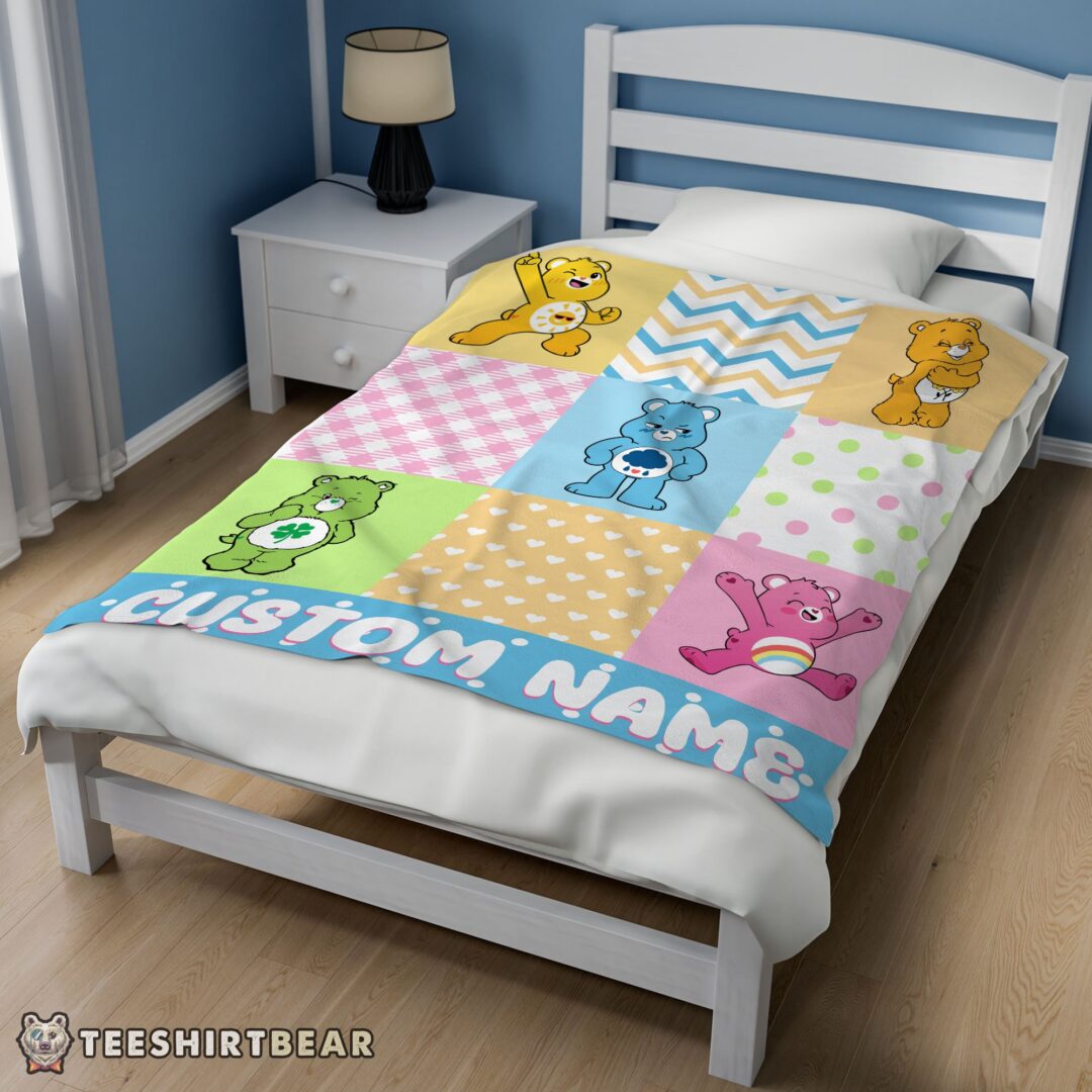 Hot Colorful Care Bears Patchwork Blanket Fleece Customized Blanket