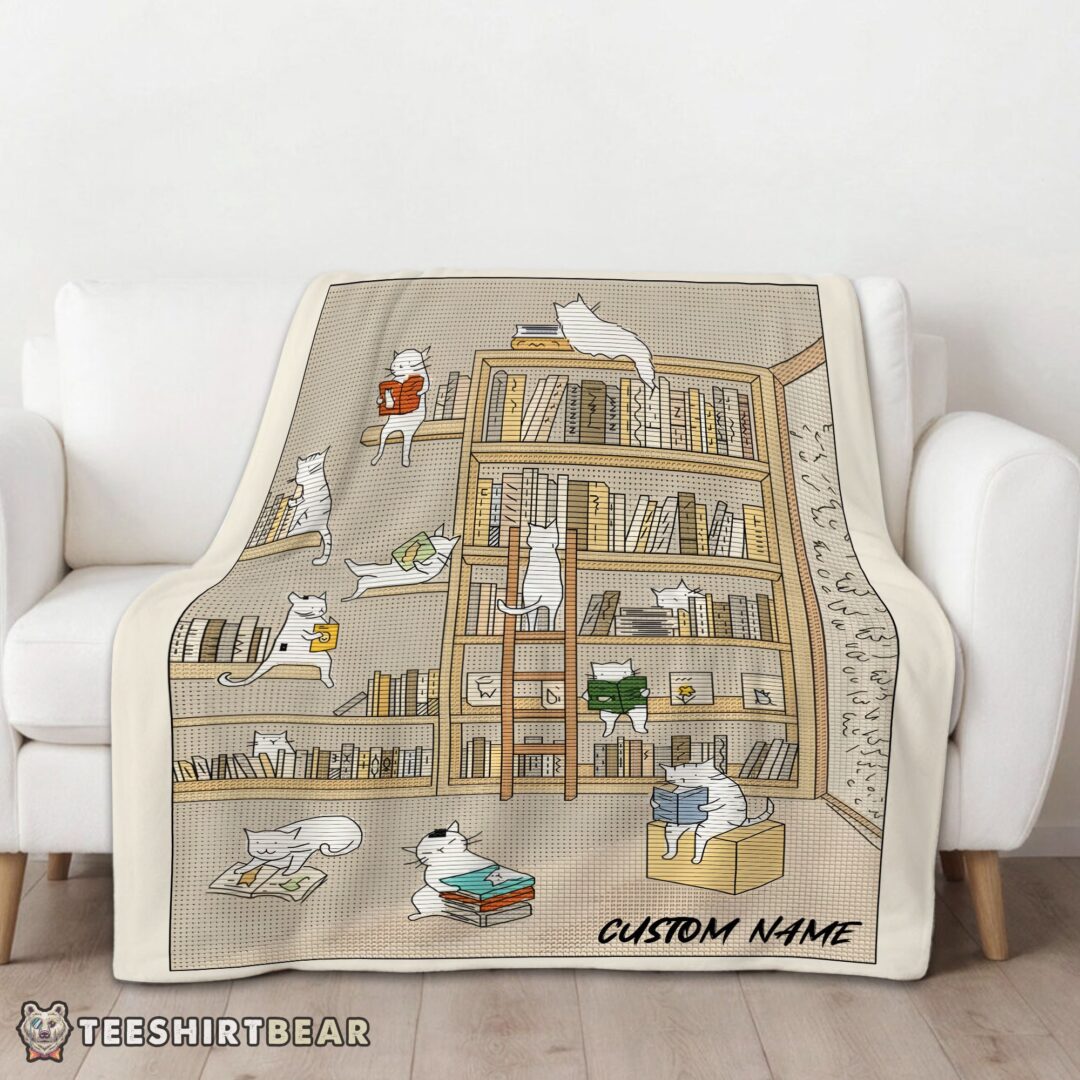 Hot Cute Vintage Minimalist Cat Book Reading Blanket Fleece Customized Blanket